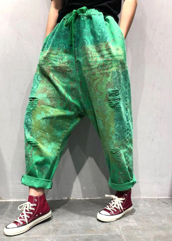 Pantalones anchos con cintura anudada y rotos de talla grande para verano