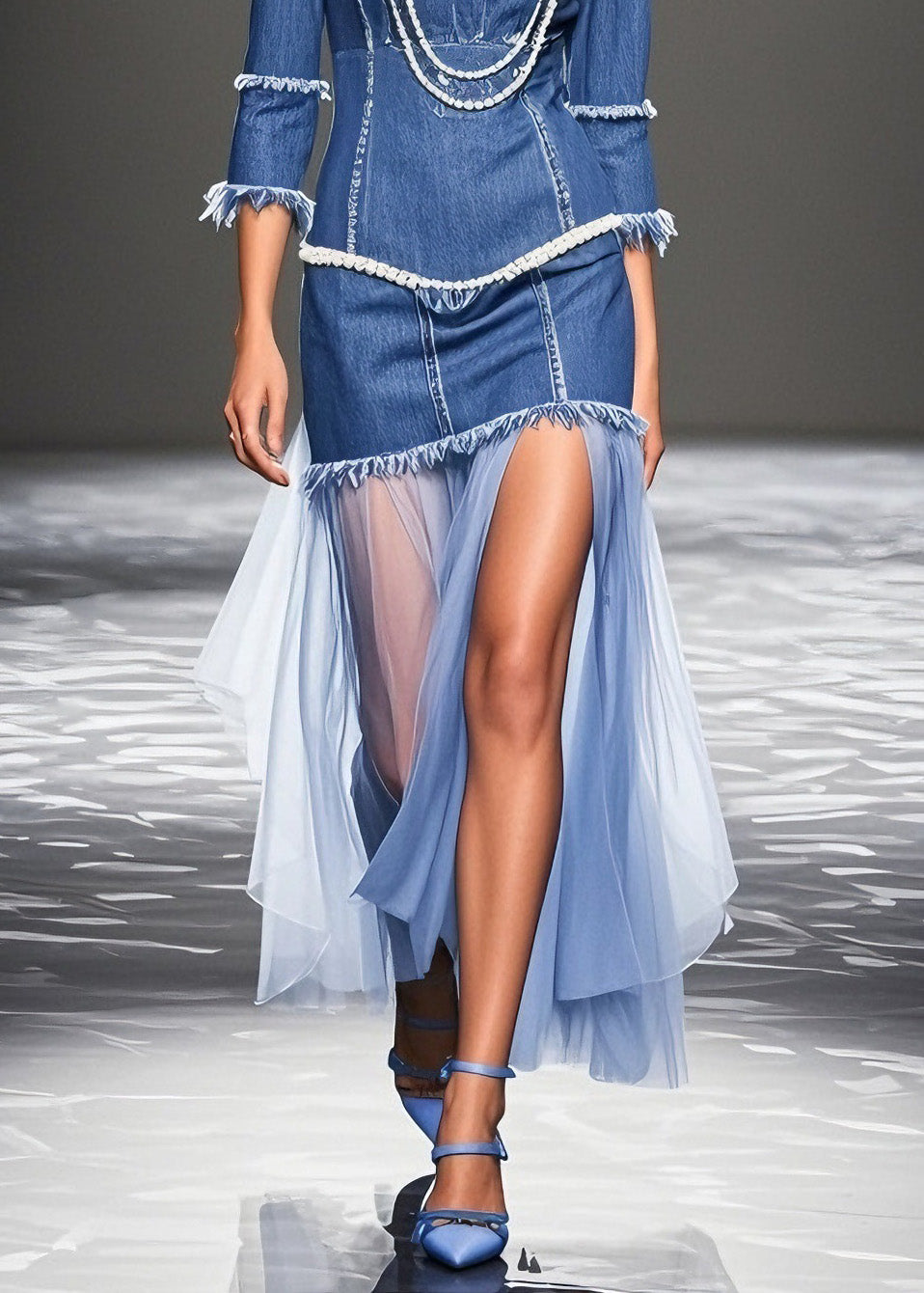 Plus Size Blue Ruffled Patchwork Denim Dresses Summer