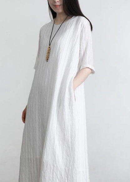 Plus Size Blue Striped Pockets Robe Summer Cotton Dress - SooLinen