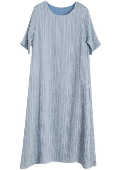 Plus Size Blue Striped Pockets Robe Summer Cotton Dress - SooLinen