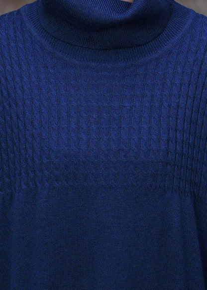 Plus Size Blaues Rollkragen-Langstrickkleid Winter