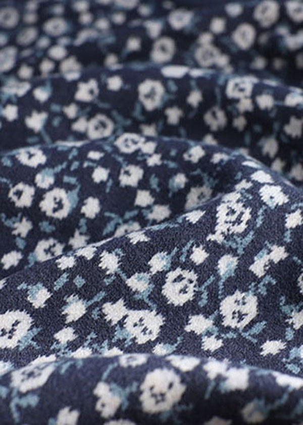 Plus Size Blau V-Ausschnitt Print Button Strick Cardigans Frühling