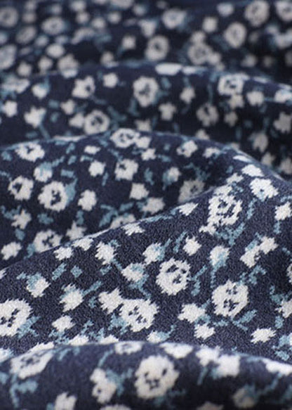 Plus Size Blau V-Ausschnitt Print Button Strick Cardigans Frühling