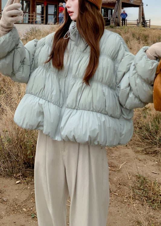 Abrigo acolchado de plumón de pato con cordón y arrugas azules de talla grande para invierno