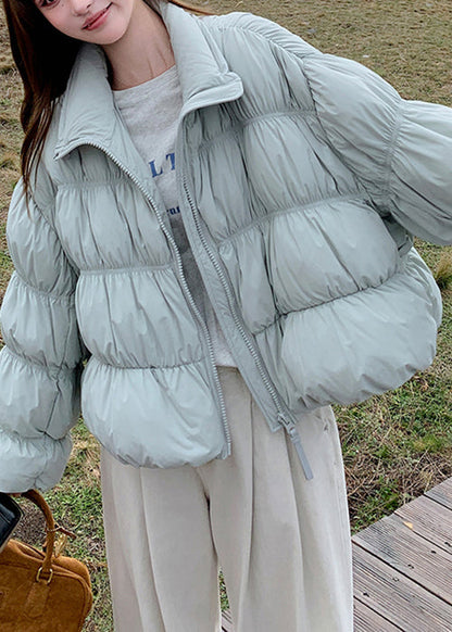 Abrigo acolchado de plumón de pato con cordón y arrugas azules de talla grande para invierno