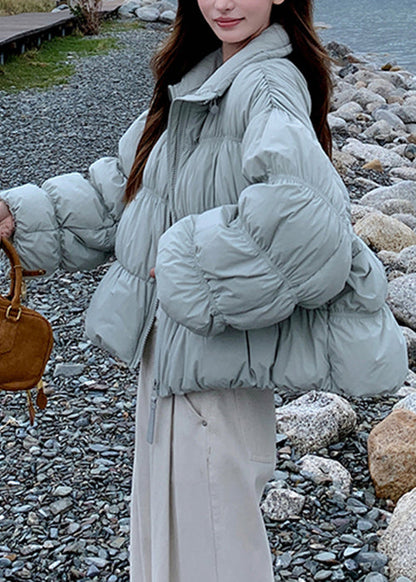 Abrigo acolchado de plumón de pato con cordón y arrugas azules de talla grande para invierno