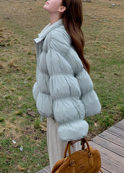 Abrigo acolchado de plumón de pato con cordón y arrugas azules de talla grande para invierno
