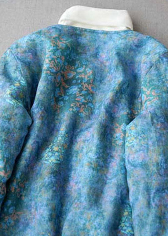 Plus Size Blauer Knopf V-Ausschnitt Print Feine Baumwollfüllung Mäntel Winter