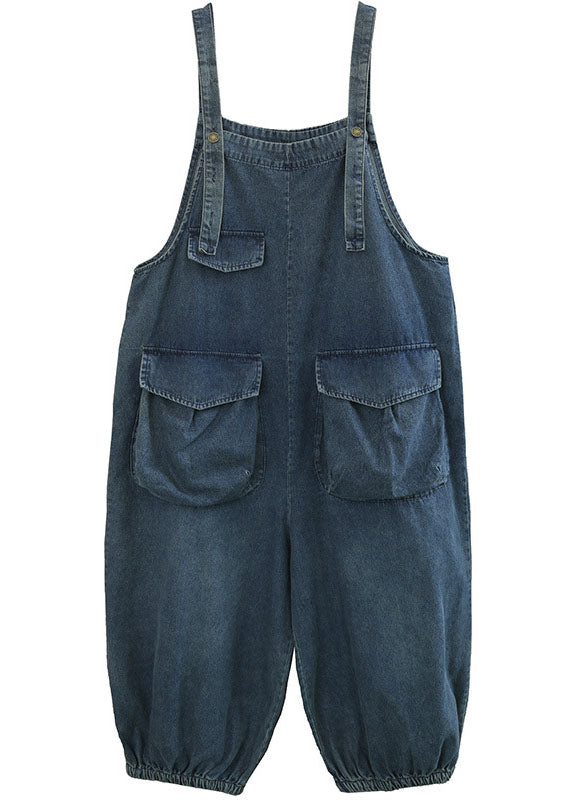 Plus Size Blaue Taschen Baumwoll-Jeans-Jumpsuit Frühling