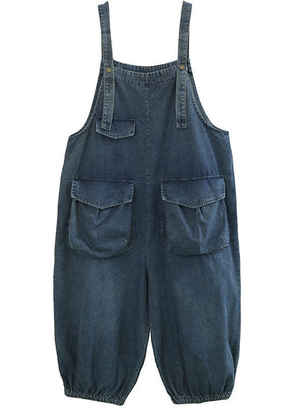 Plus Size Blaue Taschen Baumwoll-Jeans-Jumpsuit Frühling