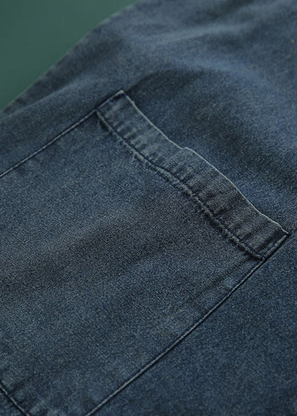 Plus Size Blaue Taschen Baumwoll-Jeans-Jumpsuit Frühling