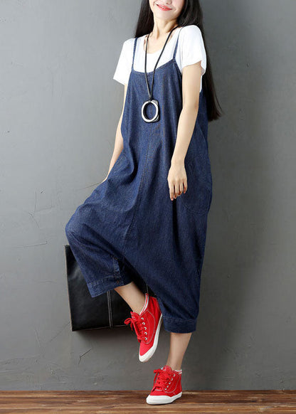 Plus Size Blaue Taschen Haremshosen Jumpsuits Frühling