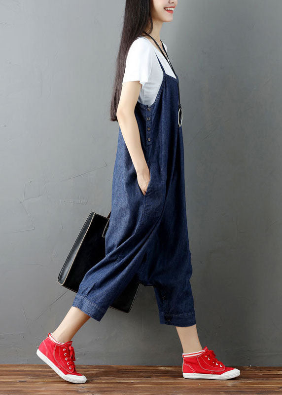 Plus Size Blaue Taschen Haremshosen Jumpsuits Frühling