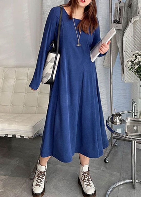 Plus Size Blaues, dickes, eng anliegendes Samtkleid für den Winter