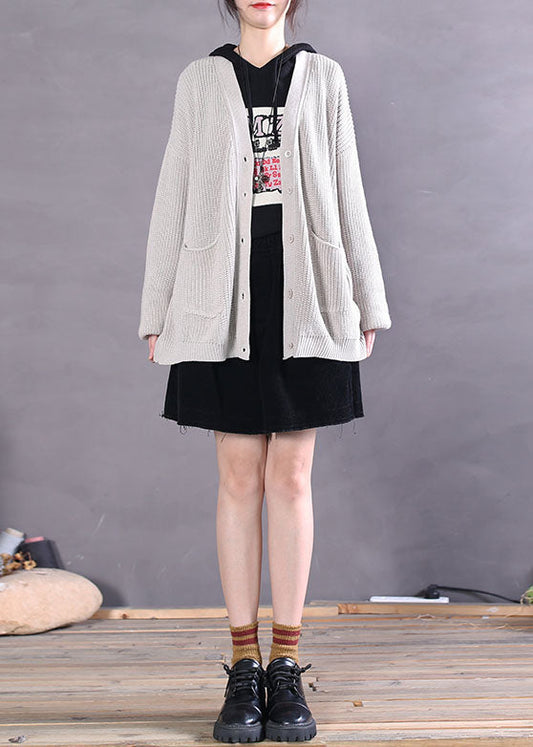 Plus Size Boho Grau Knopf gemütlicher Strick Cardigan Frühling