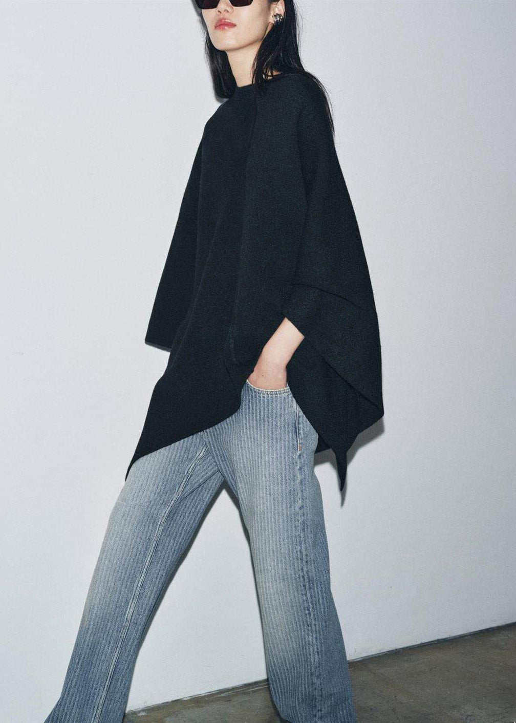 Plus Size Brown Oversized Knitted Tops Cloak Sleeves