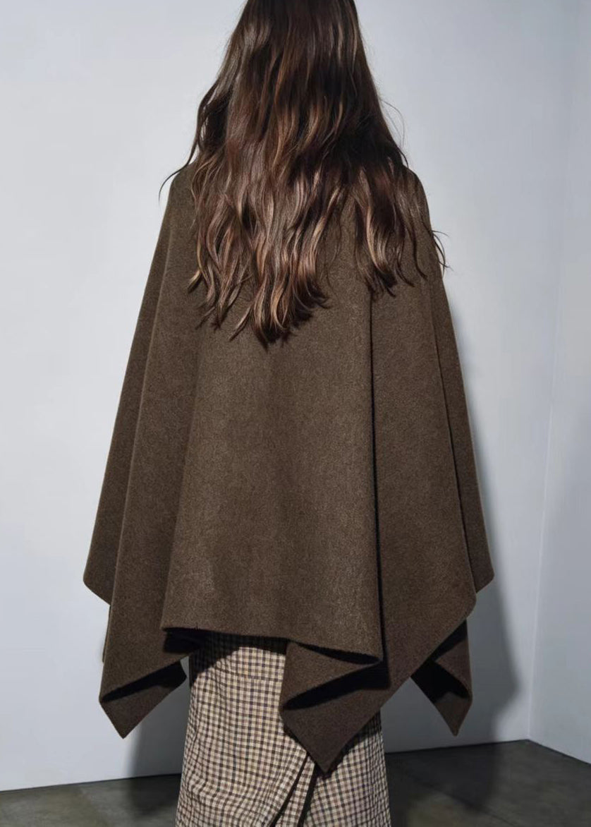 Plus Size Brown Oversized Knitted Tops Cloak Sleeves