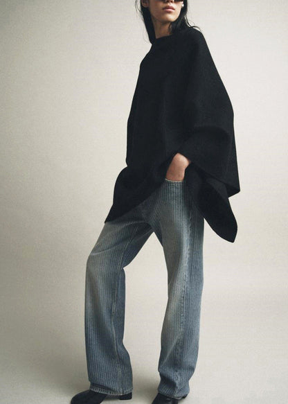 Plus Size Brown Oversized Knitted Tops Cloak Sleeves