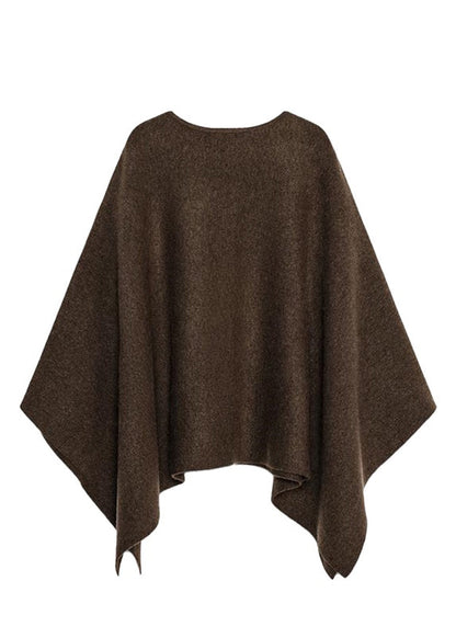 Plus Size Brown Oversized Knitted Tops Cloak Sleeves