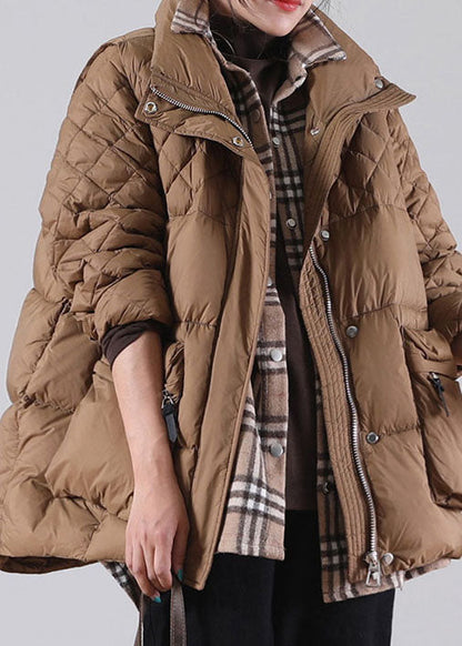 Braune Wintermäntel mit Reißverschlusstaschen in Übergröße