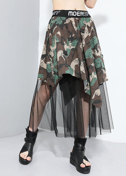 Plus Size Camouflage Asymmetrischer Patchwork Tüllrock Frühling