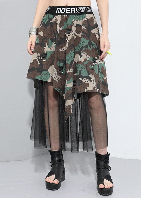 Plus Size Camouflage Asymmetrischer Patchwork Tüllrock Frühling