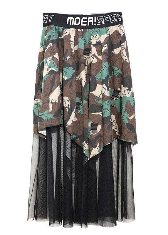 Plus Size Camouflage Asymmetrischer Patchwork Tüllrock Frühling