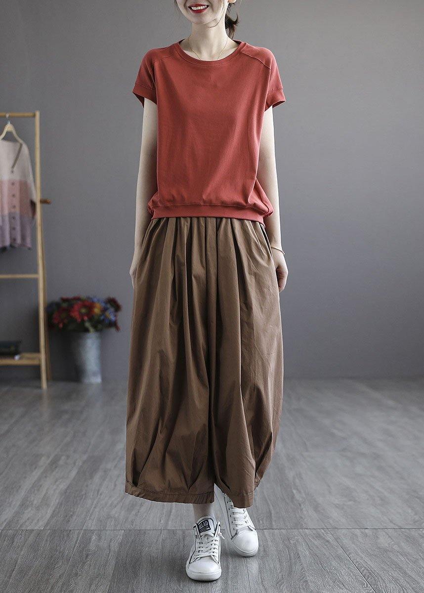 Plus Size Chocolate tie waist Pockets Wide Leg Pants - SooLinen