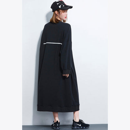 Übergröße Kleidung Mädchen Kleid mit Buchstabendruck Lässige, lockere schwarze Kleider