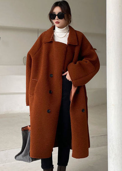 Plus Size Wintermantel aus Kunstpelz mit Knöpfen in Schokoladenbraun