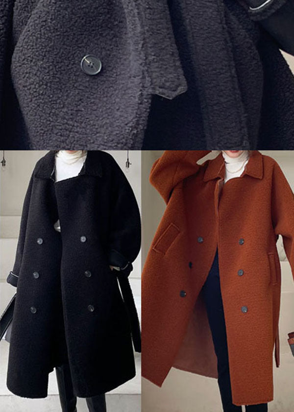 Plus Size Wintermantel aus Kunstpelz mit Knöpfen in Schokoladenbraun