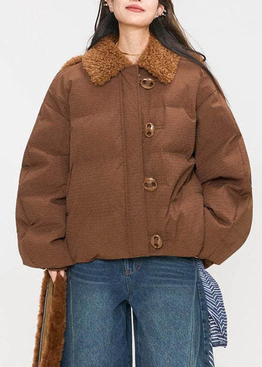 Abrigos acolchados de plumón de pato con botones de conejo esponjosos color café de talla grande para invierno