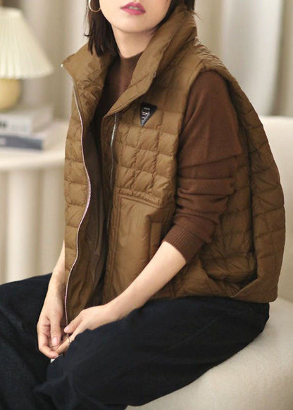 Plus Größe Schokolade Stehkragen Zip Up Duck Down Puffer Westen Winter