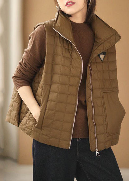 Plus Größe Schokolade Stehkragen Zip Up Duck Down Puffer Westen Winter