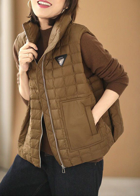 Plus Größe Schokolade Stehkragen Zip Up Duck Down Puffer Westen Winter