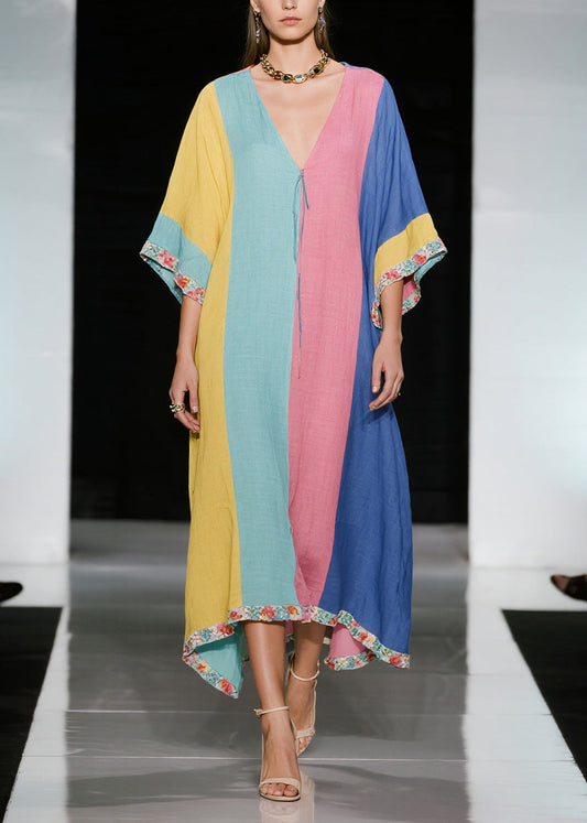 Plus Size Colorblock Oversized Cotton Maxi Dress Summer