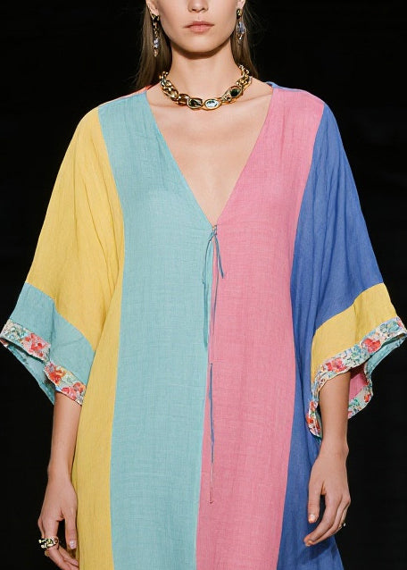 Plus Size Colorblock Oversized Cotton Maxi Dress Summer