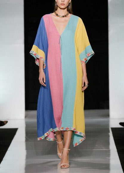 Plus Size Colorblock Oversized Cotton Maxi Dress Summer