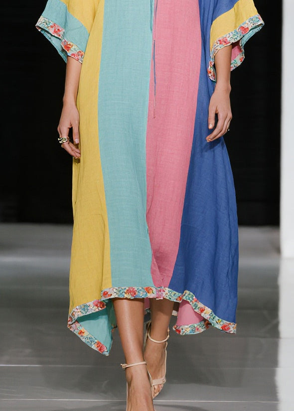 Plus Size Colorblock Oversized Cotton Maxi Dress Summer
