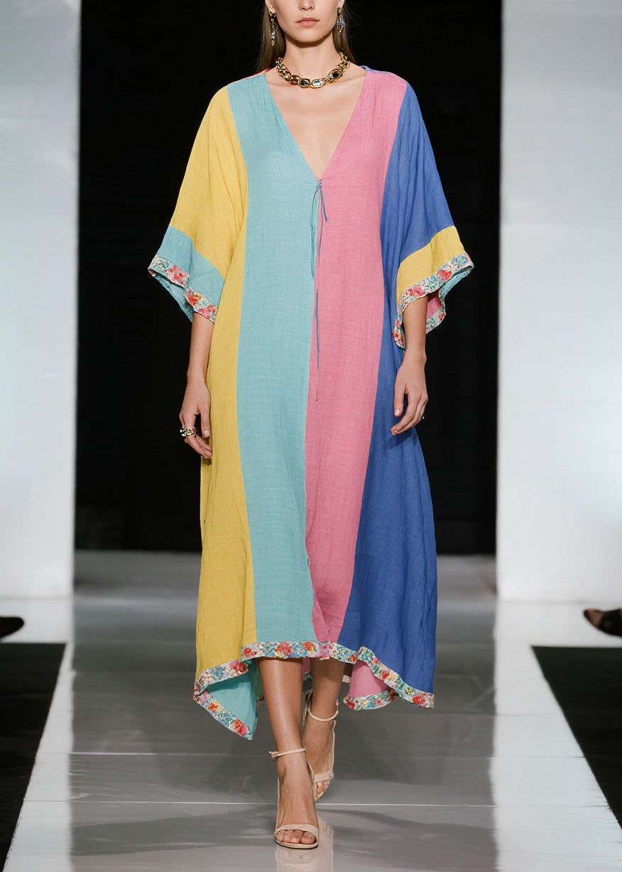Plus Size Colorblock Oversized Cotton Maxi Dress Summer