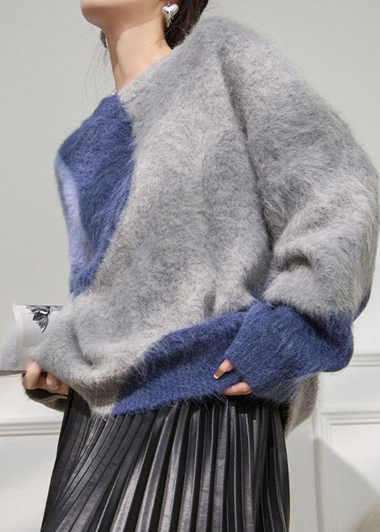 Suéter de punto de algodón acogedor con diseño de patchwork y bloques de colores de talla grande para primavera