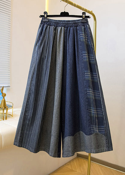 Plus Size Colorblock Pockets Patchwork Wide Leg Jeans