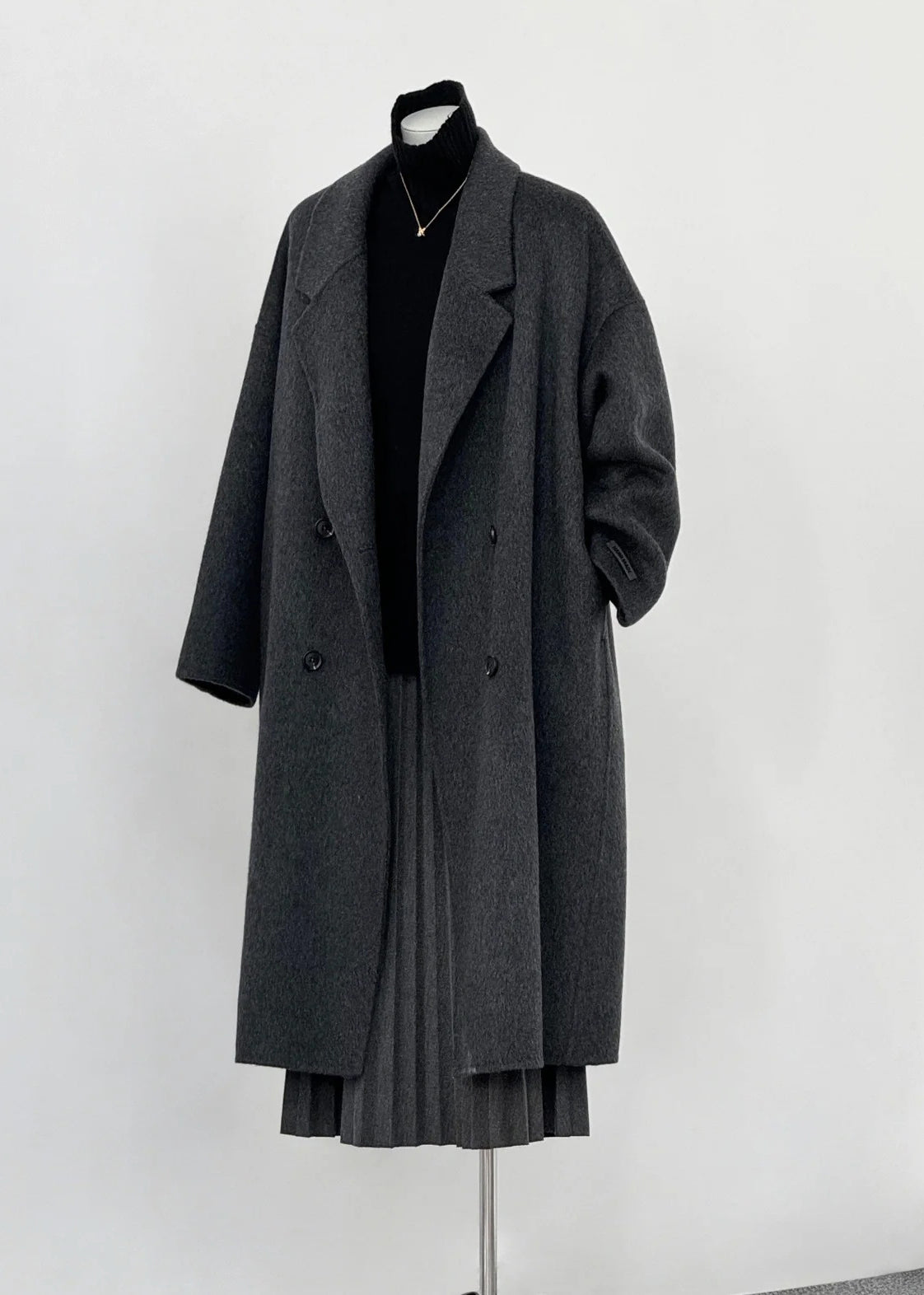 Plus Size Dull Grey Oversized Double Breast Woolen Coat Outwear Winter