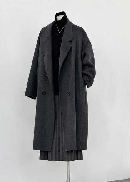 Plus Size Dull Grey Oversized Double Breast Woolen Coat Outwear Winter