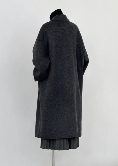 Plus Size Dull Grey Oversized Double Breast Woolen Coat Outwear Winter