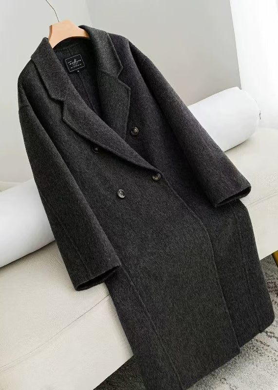 Plus Size Dull Grey Oversized Double Breast Woolen Coat Outwear Winter