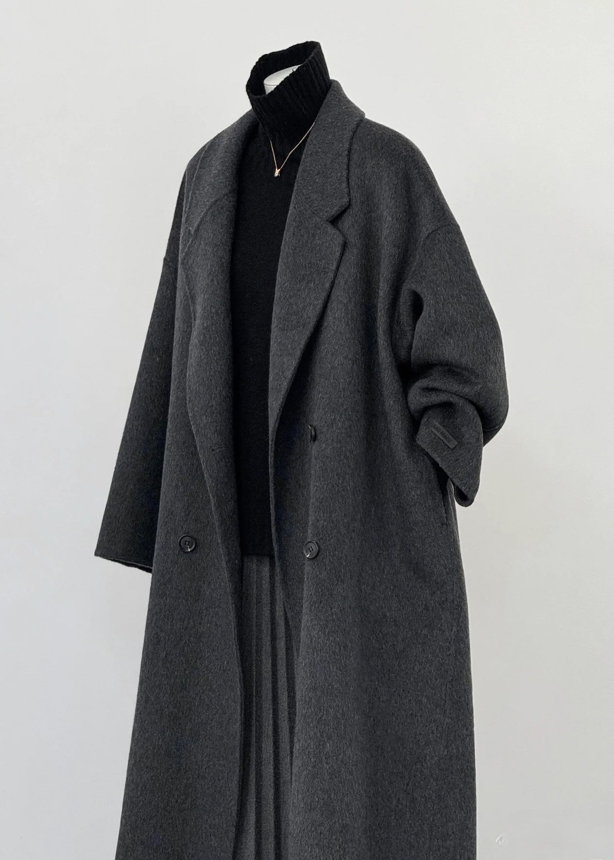 Plus Size Dull Grey Oversized Double Breast Woolen Coat Outwear Winter