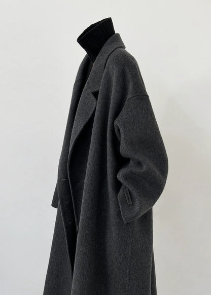 Plus Size Dull Grey Oversized Double Breast Woolen Coat Outwear Winter