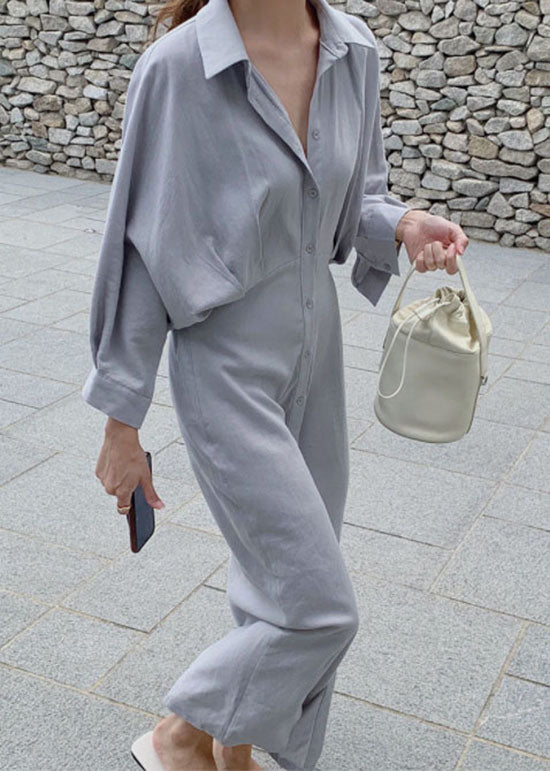 Elegantes grau-blaues Hemdblusenkleid aus Baumwolle mit Knöpfen in Übergröße