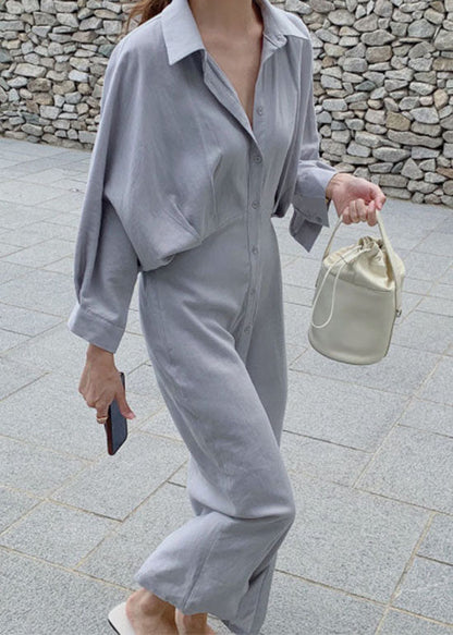 Elegantes grau-blaues Hemdblusenkleid aus Baumwolle mit Knöpfen in Übergröße